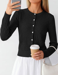 PRETTYGARDEN Women Lightweight Button Up Cardigan Sweaters | Soft Stretchy, Cozy Cable Knit, Long Sleeve Crew Neck, Trendy Cardigans, Cute Casual Outfits, Early Fall Fashion Clothing