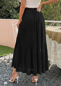 PRETTYGARDEN Pleated Long Skirts for Women Summer Vacation Outfits 2026 Spring Elastic Waisted Flowy Chiffon A-Line Midi Skirt PRETTYGARDEN