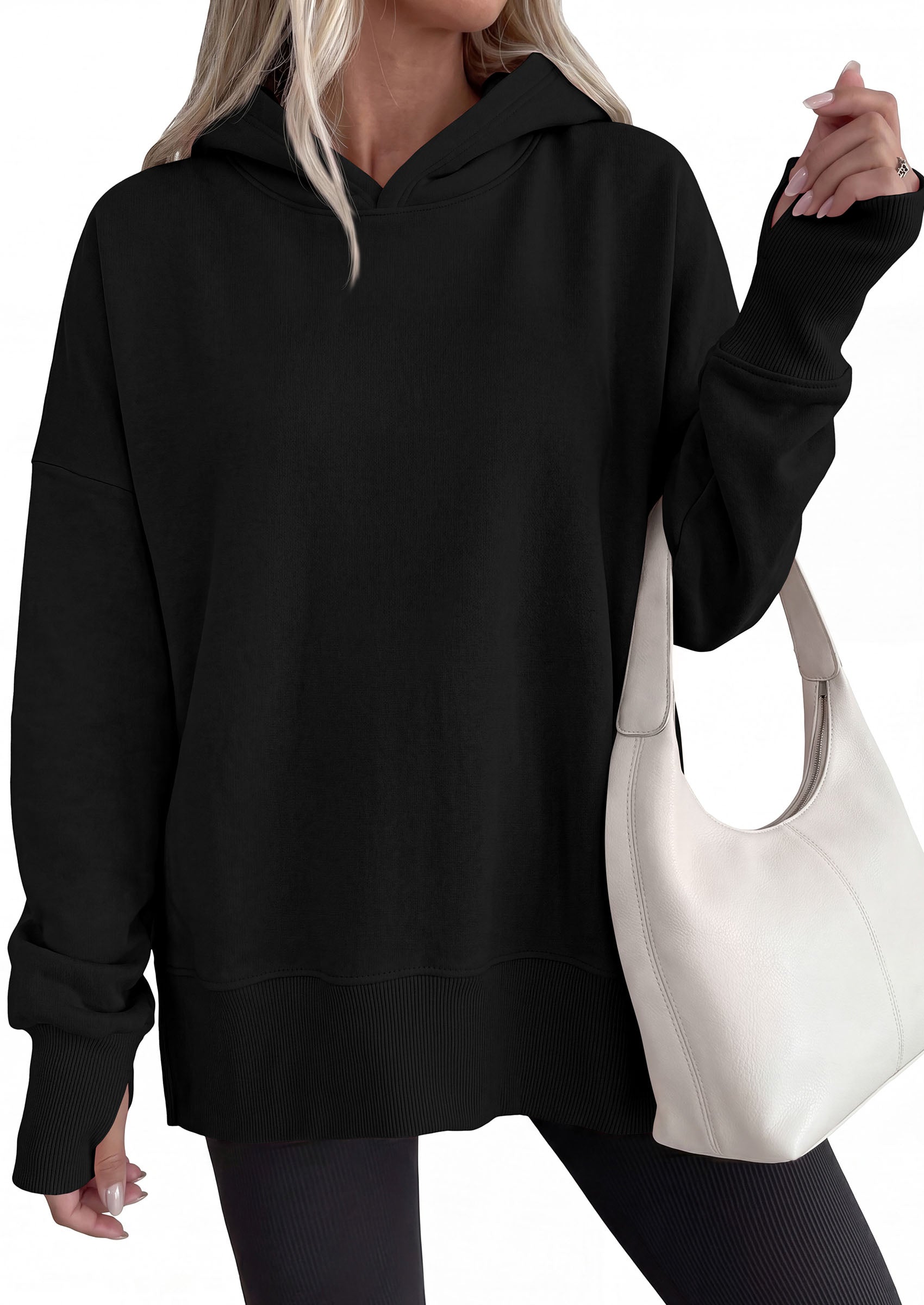 PRETTYGARDEN Womens Oversized Hoodies Side Slit Sweatshirts | Fall Fashion 2026 Trendy Outfits, Thumbholes & Unique Center Seam, Comfort Drop Shoulder Pullover, Chic Tunic for Leggings