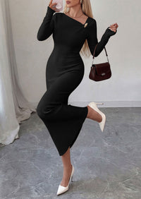 PRETTYGARDEN Womens Fall Long Sleeve Ribbed Sweater Dress | Breathable Knit Fabric, Elegant Bodycon Cut, Fashion Asymmetrical Neck, Night Out Party Dresses, 2026 Trendy Winter Clothes  Price, product page