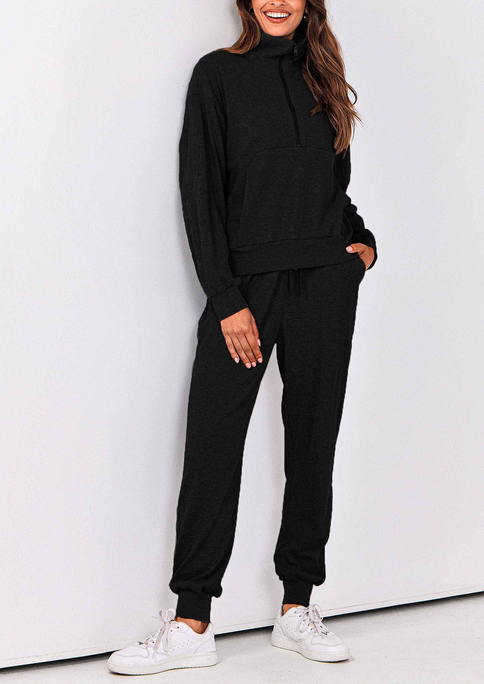 PRETTYGARDEN Women's Fall 2 Piece Lounge Sets Zip Up Sweatshirt Jogger Pants Sweat Track Suits Travel Outfit Winter Clothing