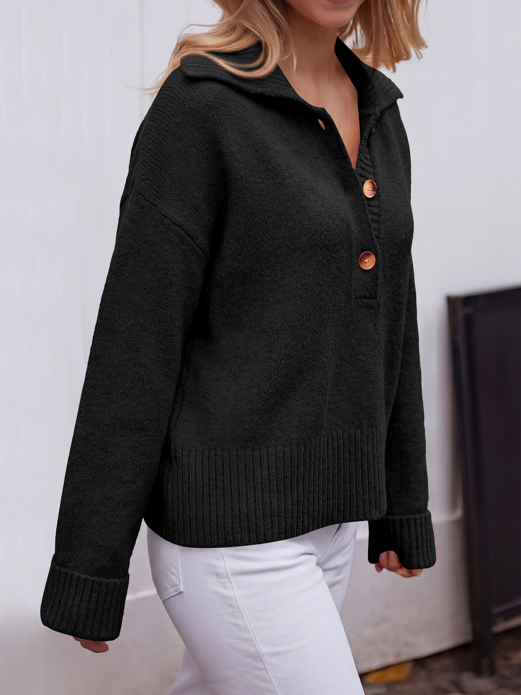 PRETTYGARDEN Womens Fall Long Sleeve Sweaters Button up V Neck Polo Shirts | Quarter Button Collared Tops, Ribbed Knit Comfy Shirts, Relaxed Fit Sweater Tops, Casual Fall Outfits for Women 2026
