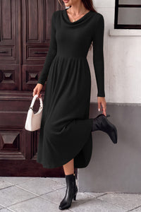 PRETTYGARDEN Women Casual Cowl Neck Long Sleeve Midi Dress