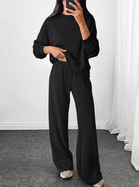 PRETTYGARDEN Womens 2 Piece Outfits Fall Sweatsuits Matching Lounge Sets  | Crewneck Long Sleeve Sweatshirt, Wide Leg Pants Sets with Pockets & Drawstring, Casual Tracksuit, Travel Airport Outfits 2026