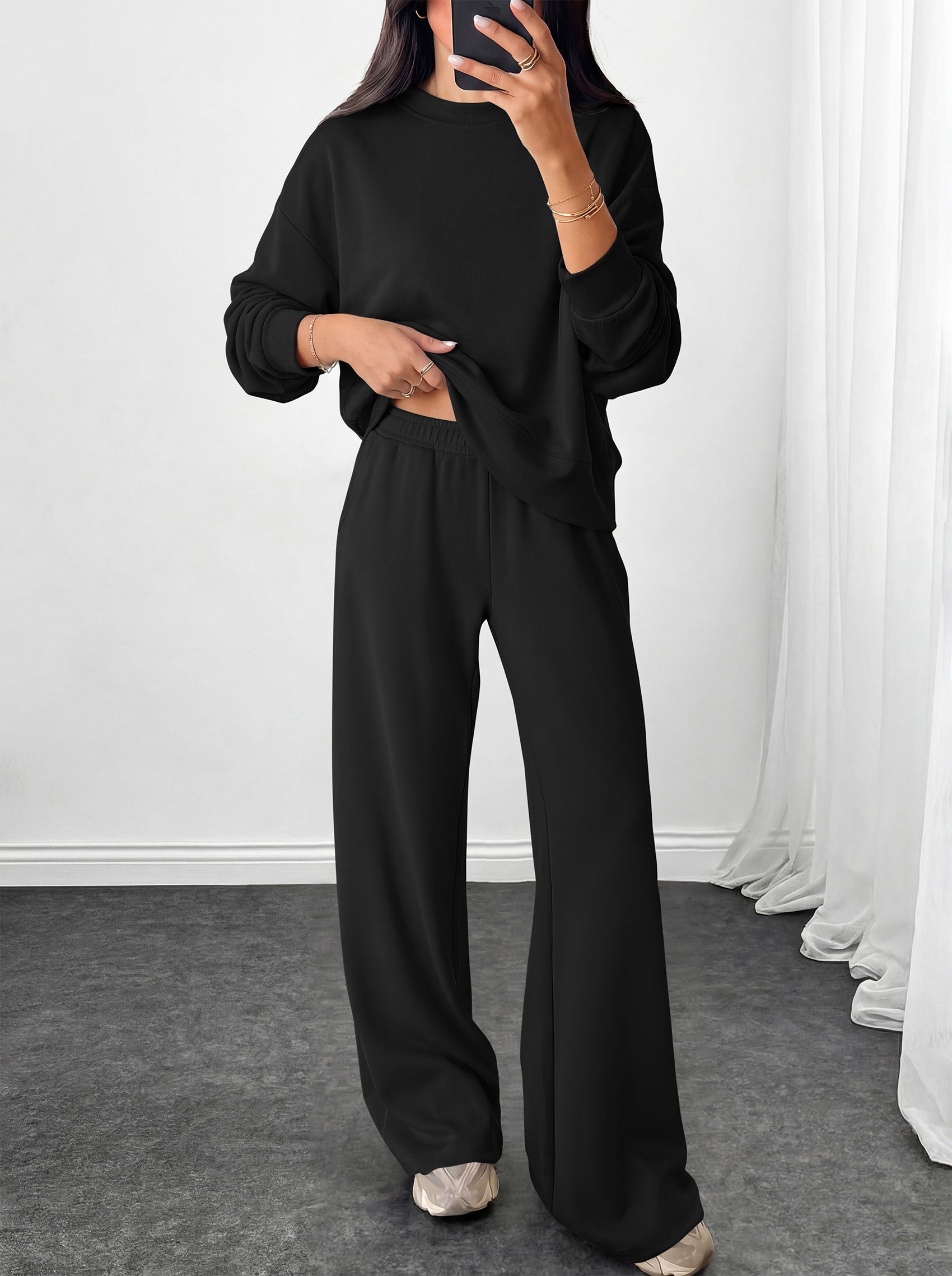 PRETTYGARDEN Womens 2 Piece Outfits Fall Sweatsuits Matching Lounge Sets  | Crewneck Long Sleeve Sweatshirt, Wide Leg Pants Sets with Pockets & Drawstring, Casual Tracksuit, Travel Airport Outfits 2026