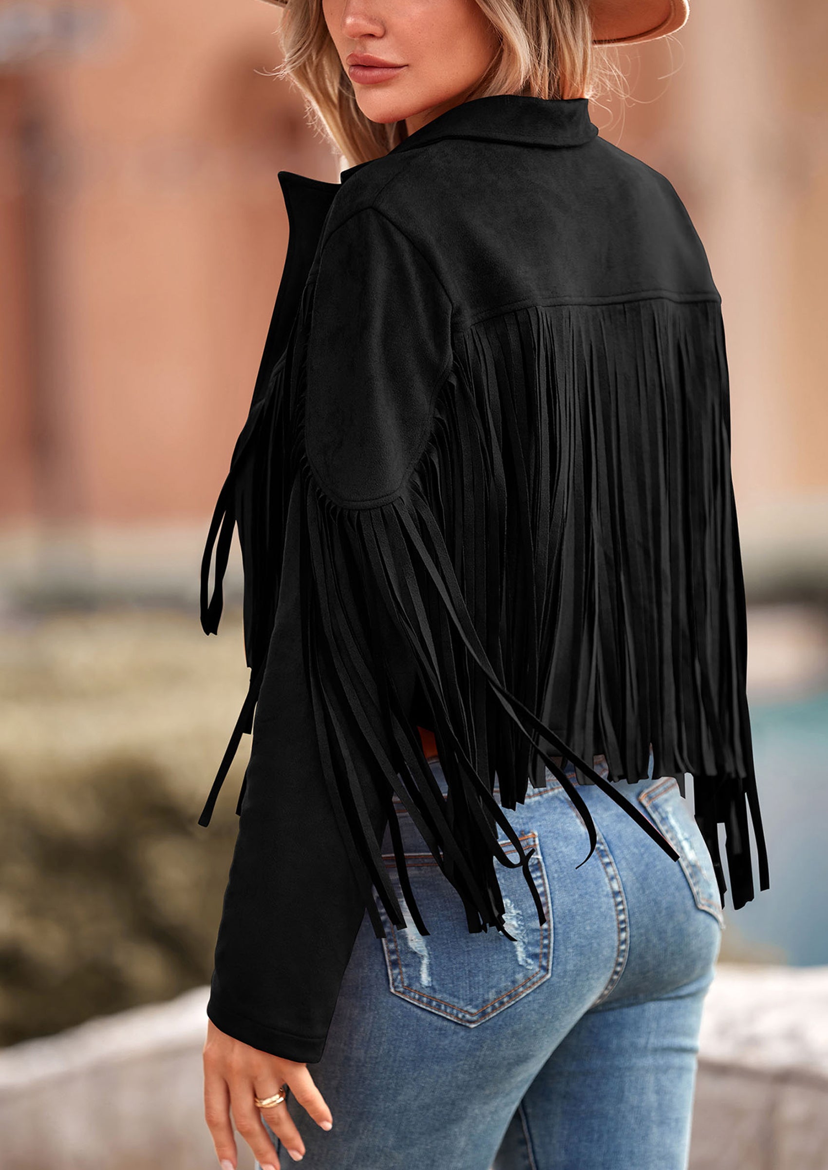 PRETTYGARDEN Women's Fringe Faux Suede Leather Jackets Fashion Tassel Motorcycle Cropped Coats