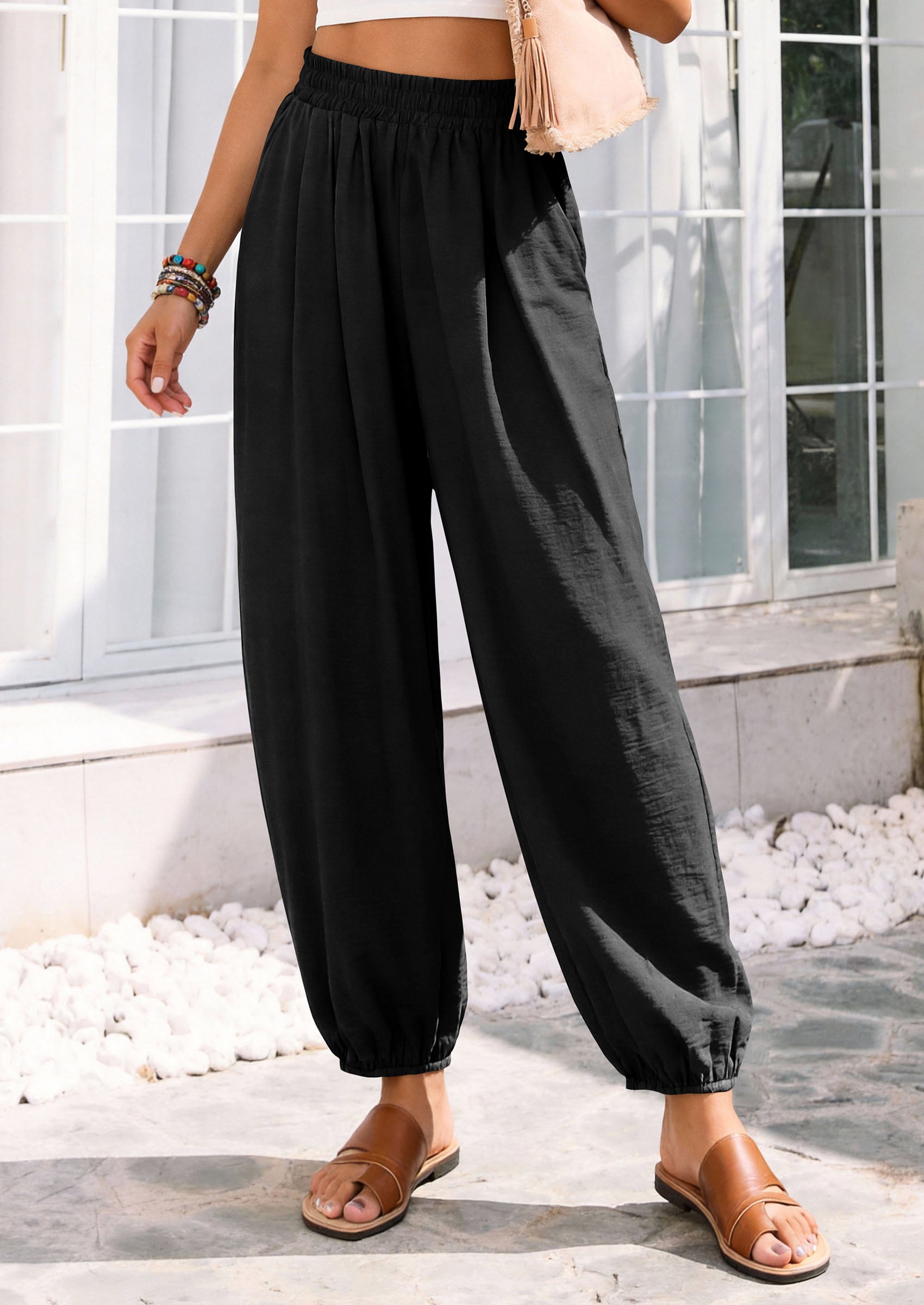 PRETTYGARDEN Womens 2026 Summer Casual Pants High Waisted Loose Wide Leg Palazzo Pockets Lounge Beach Travel Trousers Outfits
