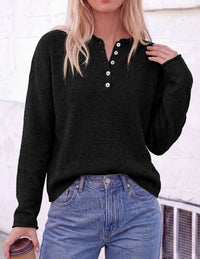 PRETTYGARDEN Women's Fall Button Up Cozy Pullover Sweaters | Stretchy Soft Knit, Drop Shoulder Long Sleeve Tops, Henley Crewneck Rolled Edge, Dressy Casual Blouses, Trendy Winter Clothes