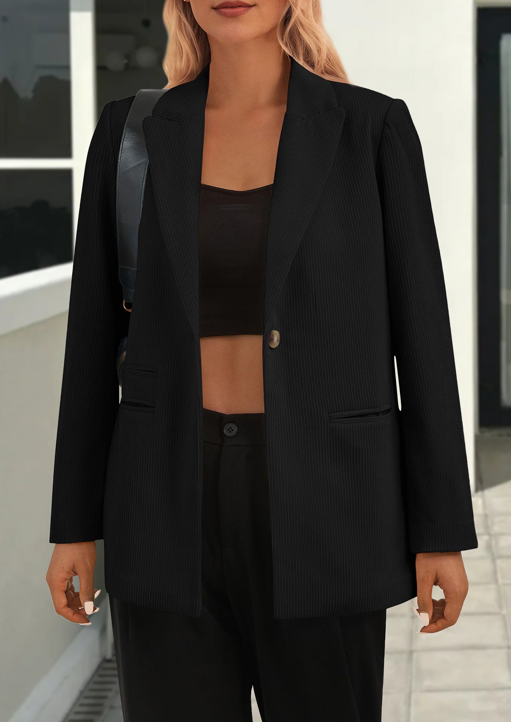 PRETTYGARDEN Women's Winter Corduroy Blazers Jackets Dressy Casual Ribbed Long Sleeve Lapel Fashion Work Business Outerwear