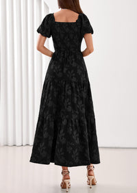 PRETTYGARDEN Women's 2026 Summer Boho Maxi Dresses Floral Short Sleeve Square Neck Smocked Flowy Long Dress Vacation Outfits PRETTYGARDEN
