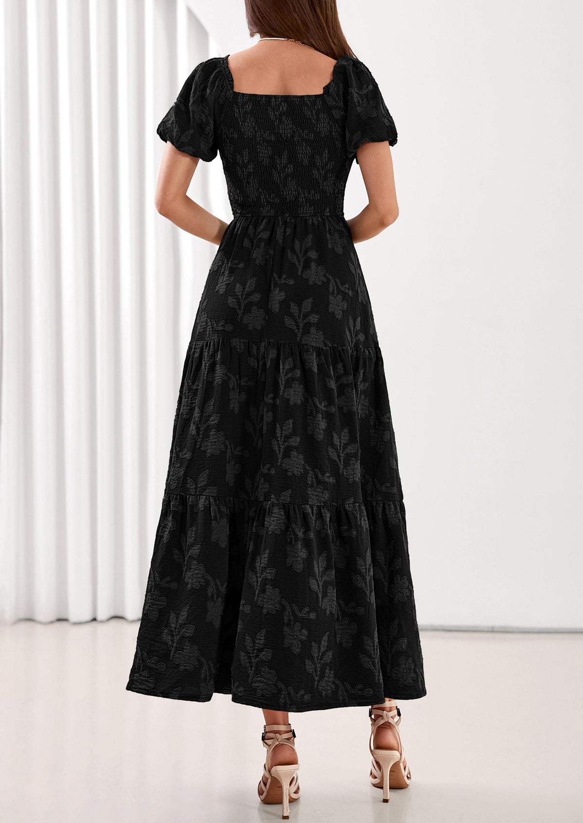 PRETTYGARDEN Women's 2026 Summer Boho Maxi Dresses Floral Short Sleeve Square Neck Smocked Flowy Long Dress Vacation Outfits PRETTYGARDEN