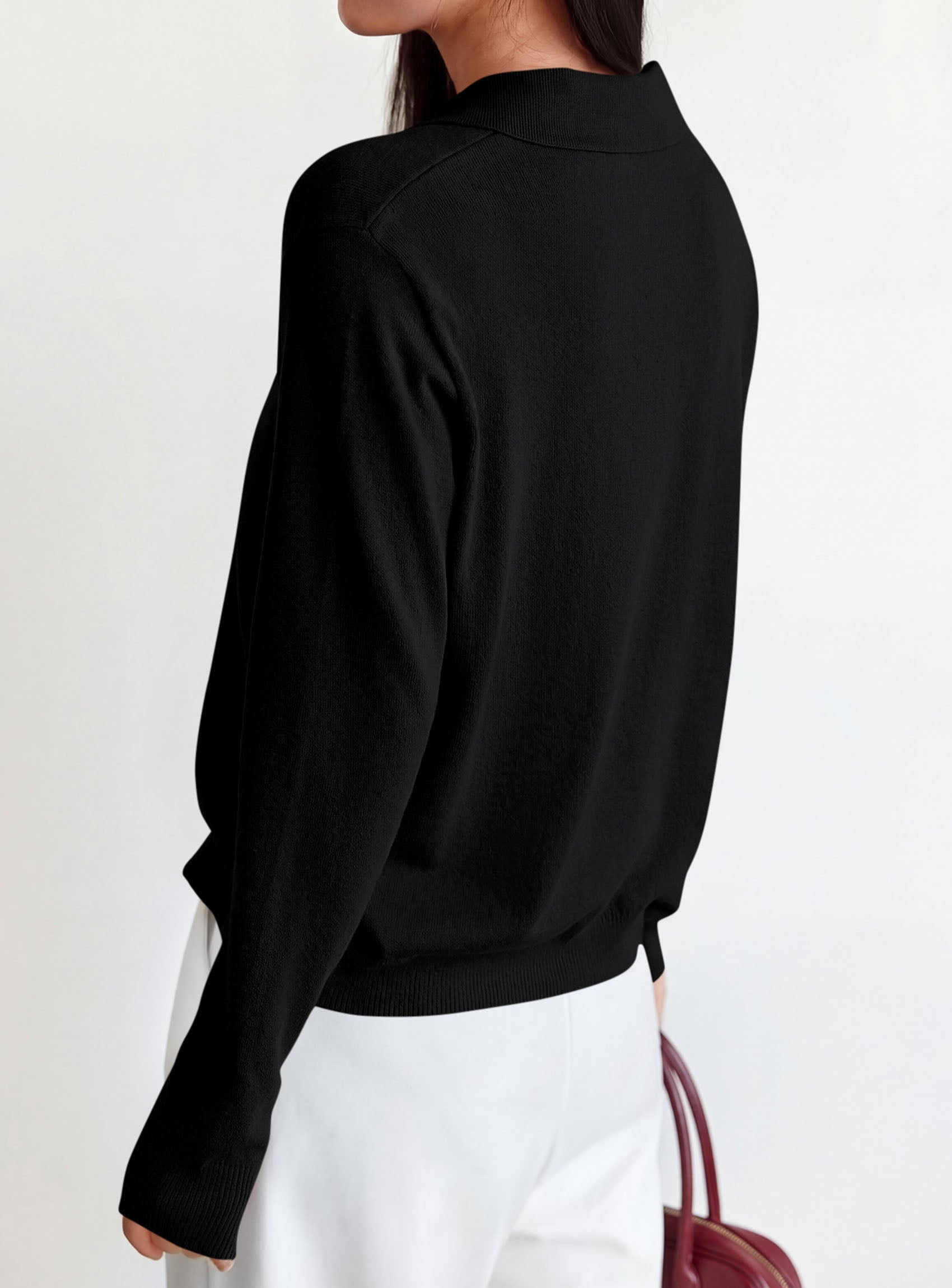 PRETTYGARDEN Womens Long Sleeve Collared Polo Sweater V Neck Knit Ribbed Business Casual Pullover Sweaters 2026 Fall Outfits
