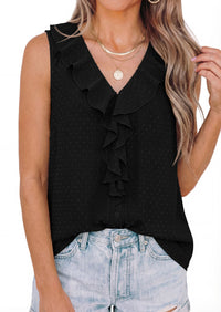 PRETTYGARDEN Womens Tank Tops 2026 Summer Dressy Casual Blouses Sleeveless Ruffle V Neck Swiss Dot Button Down Work Shirts PRETTYGARDEN