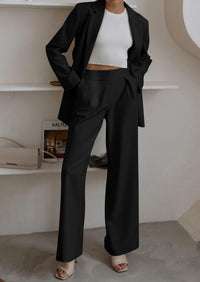 PRETTYGARDEN Women's Fall Two Piece Outfits Dressy Blazer Jacket and Wide Leg Pants Pockets Business Casual Office Suit Sets