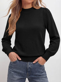 PRETTYGARDEN Womens Fall Mock Neck Long Sleeve Sweater  Soft Stretchy Fabric, V-Shape Knit Pattern, Chic Puff Sleeves, Ribbed Trim Pullover Sweaters, Casual Work Office Outfits