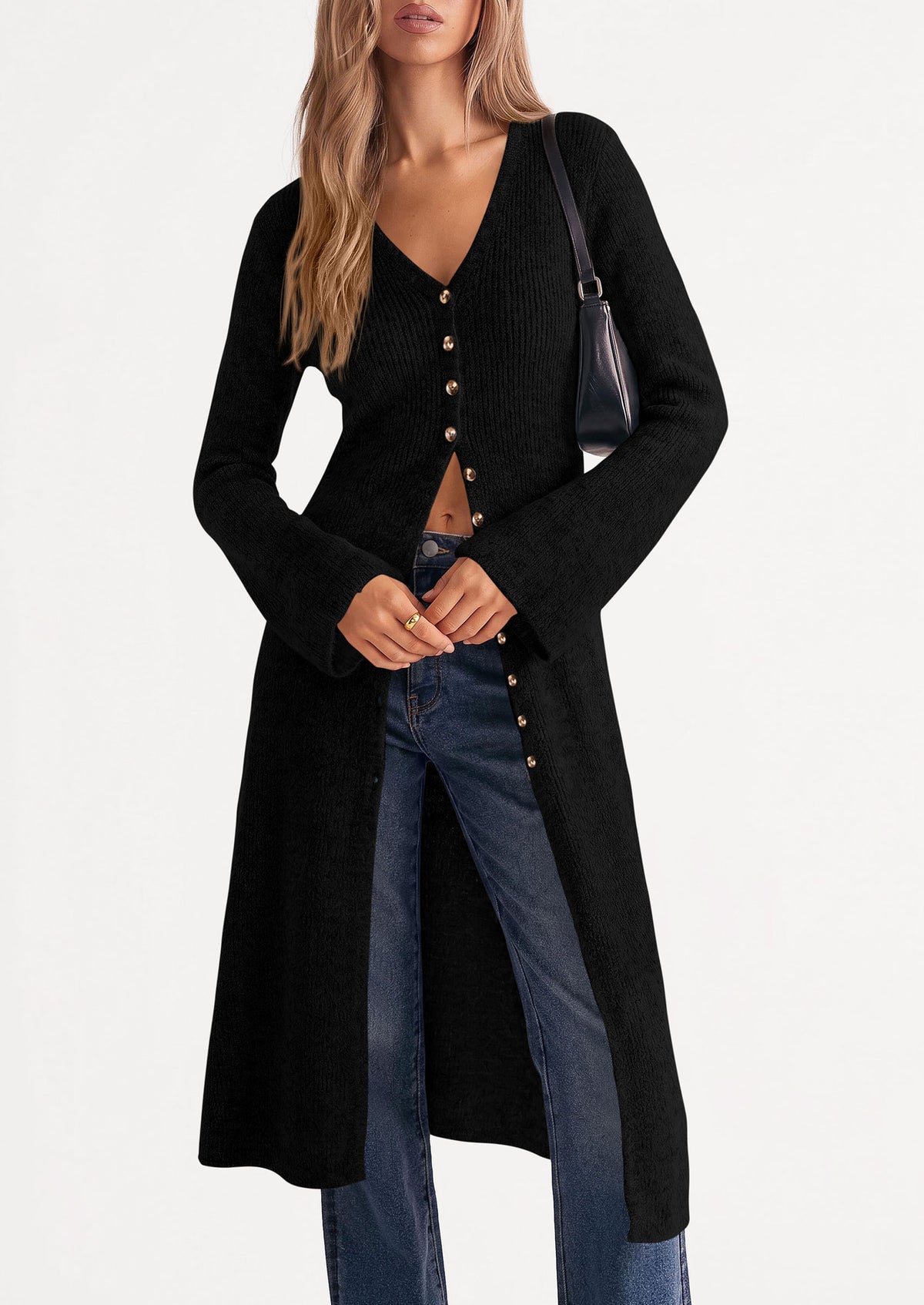 PRETTYGARDEN Women Long Cardigan Bell Sleeve Sweater Dress  Early Fall Fashion, V Neck Button Down Coats, Fit and Flare, Duster Sweater, Business Casual Outfits, Acrylic Cotton Blend