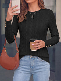 PRETTYGARDEN Fall Sweaters for Women Cable Knit Long Sleeve Button Cuffs | Slim Fit Sweater Tops Dressy Casual, Ribbed Crewneck Sweater Shirts, Women's Sweaters Fall Winter, Business Casual Outfits