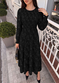 PRETTYGARDEN Fall Floral Long Sleeve Wedding Guest Dress for Women Pockets | Casual Textured Jacquard Smocked High Waist A-line Boho Flowy Midi Dress, Semi Formal Cocktail Dresses for Women 2026
