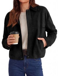 PRETTYGARDEN Women's Faux Suede Cropped Fall Jackets | Soft Zip Up Coats,Classic Lapel Collar,Button Down Shacket,Oversized Casual Outerwear,Trendy Winter Clothes with Pockets