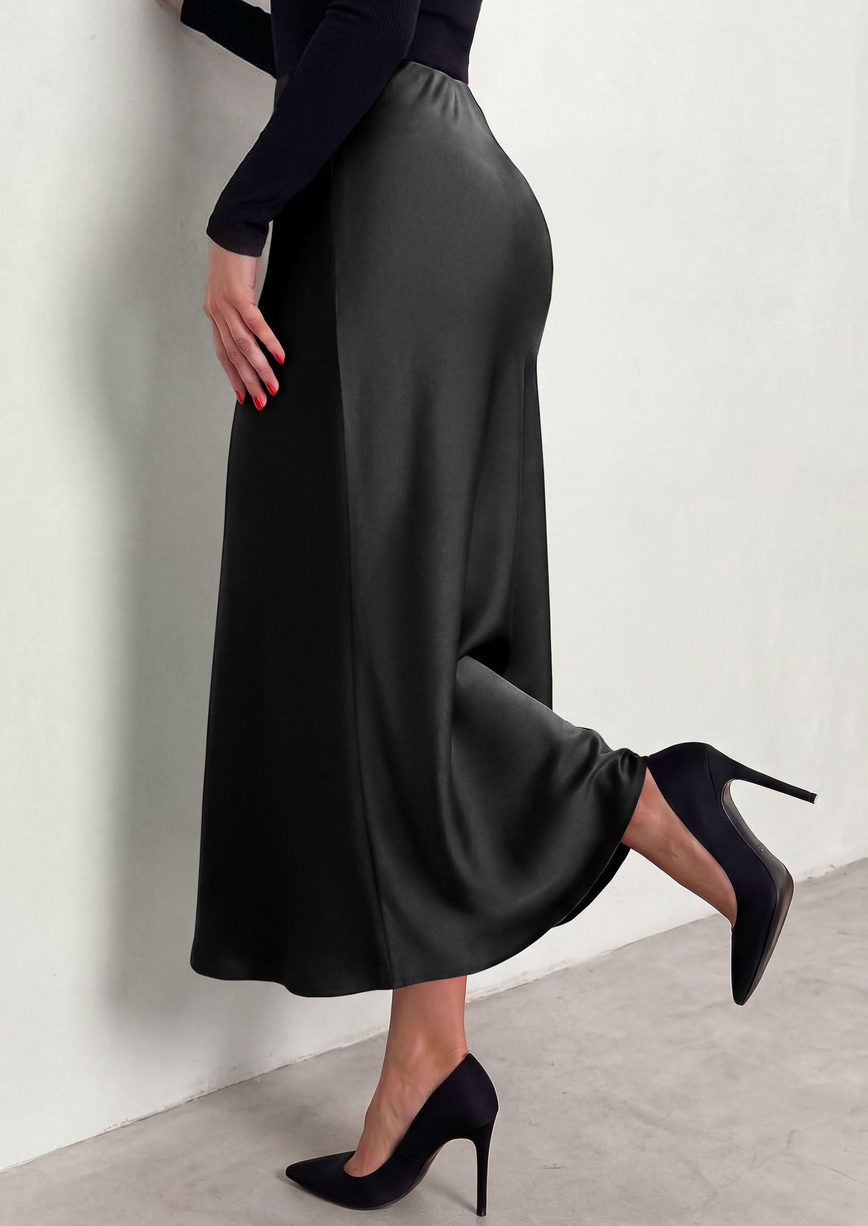 PRETTYGARDEN Women's 2026 Fall Fashion Maxi Long Skirts Trendy Silk Satin High Waisted A Line Mermaid Business Casual Outfits