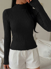 PRETTYGARDEN Women's Fall Long Sleeve Fitted Shirts | Comfy Stretchy Cable Knit, Trendy Lettuce Trim Mock Neck, Casual Basic Tees, Cute Layering Tops, 2026 Fashion Clothing