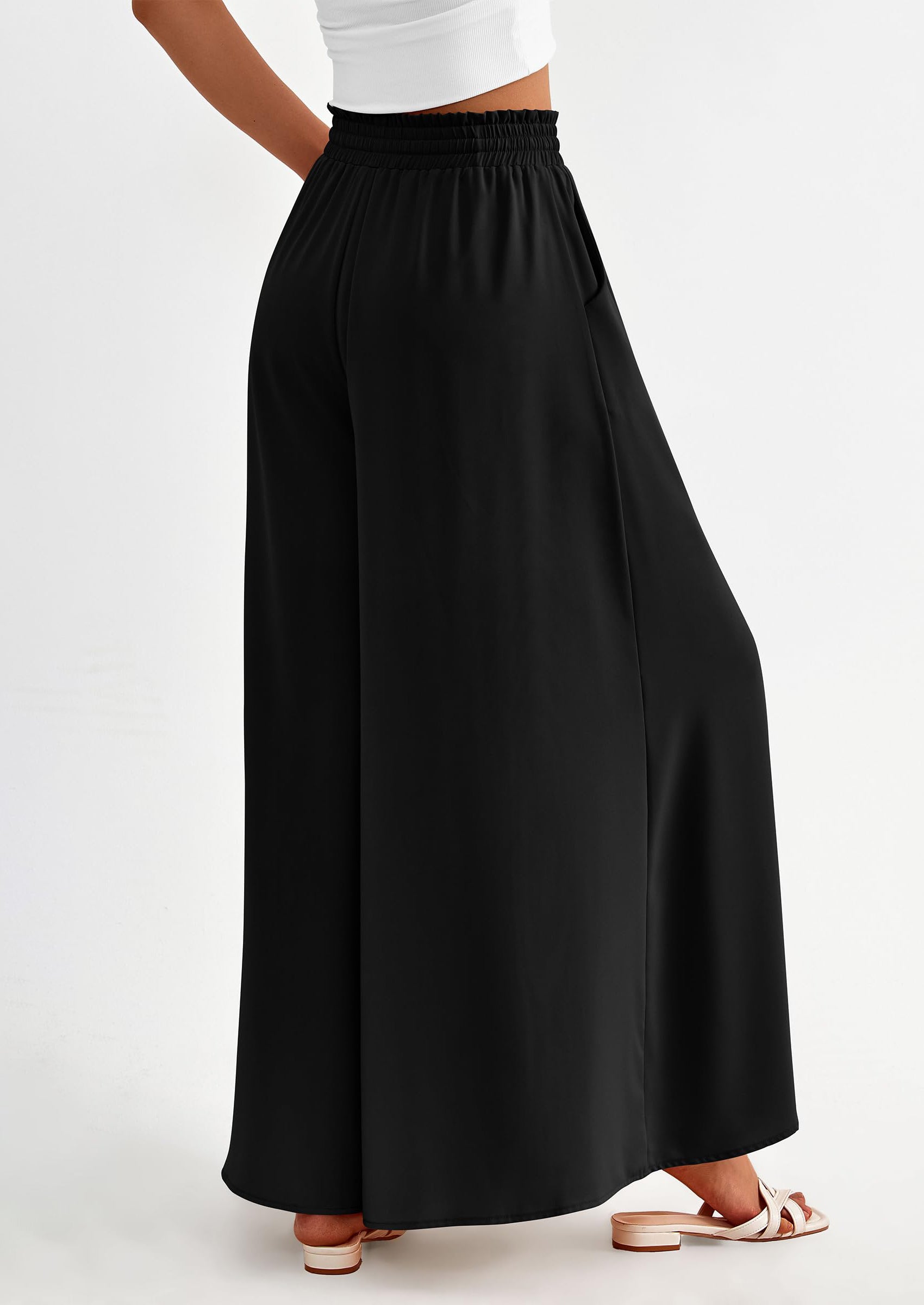 PRETTYGARDEN Women's Summer Wide Leg Palazzo Pants High Waisted Flowy Pockets Trendy Casual Lounge Boho Beach Trousers