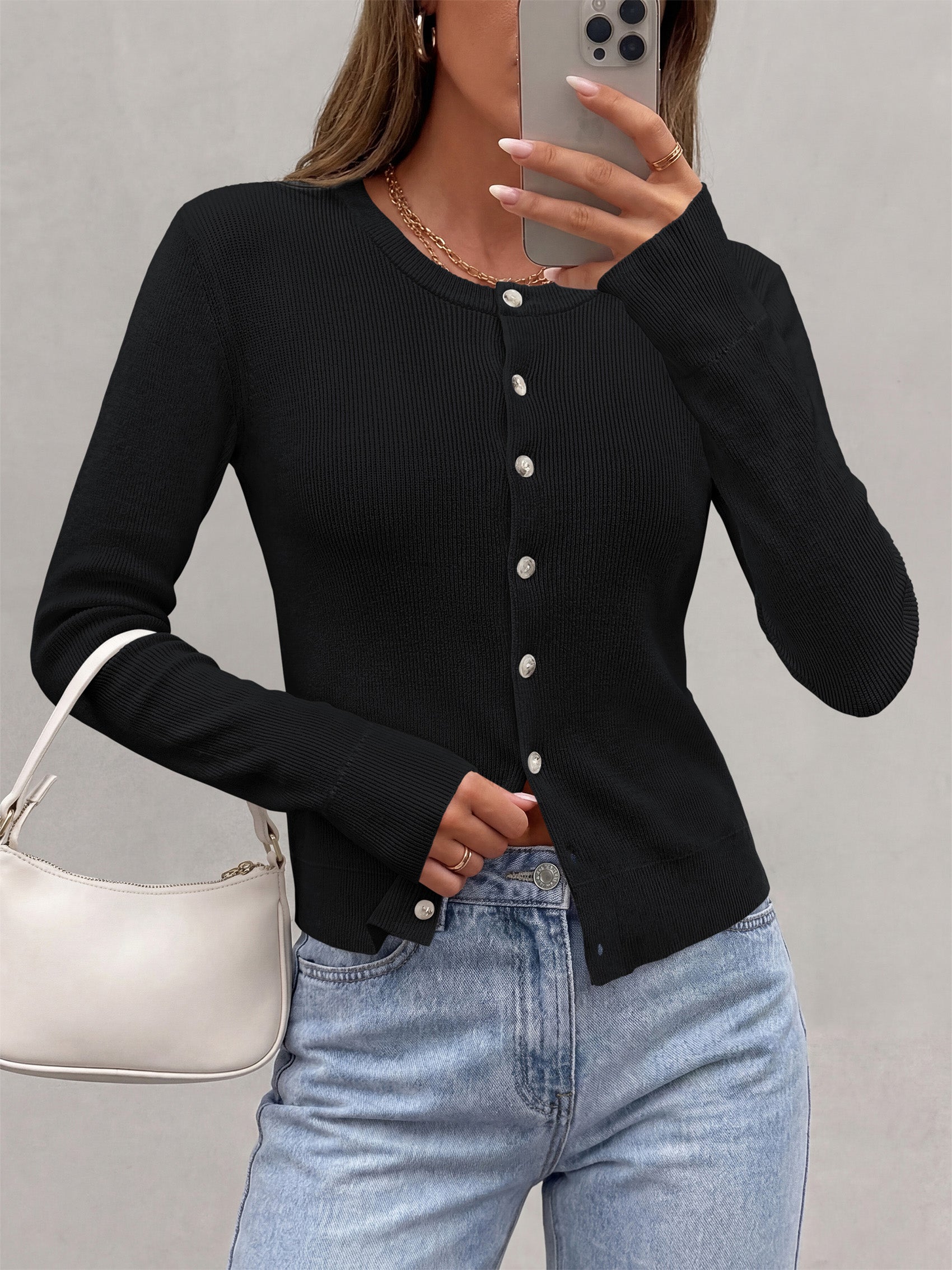 PRETTYGARDEN Fall Fitted Cardigan Sweaters for Women Button Down  | Basic Crewneck Long Sleeve Sweater Tops, Ribbed Trim, Slim Fit, Open Front, Daily Wear, Work, Date, Travel, Fashion Clothing