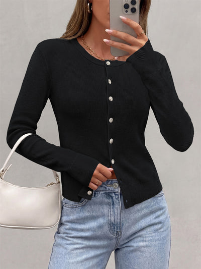 PRETTYGARDEN Fall Fitted Cardigan Sweaters for Women Button Down  | Basic Crewneck Long Sleeve Sweater Tops, Ribbed Trim, Slim Fit, Open Front, Daily Wear, Work, Date, Travel, Fashion Clothing