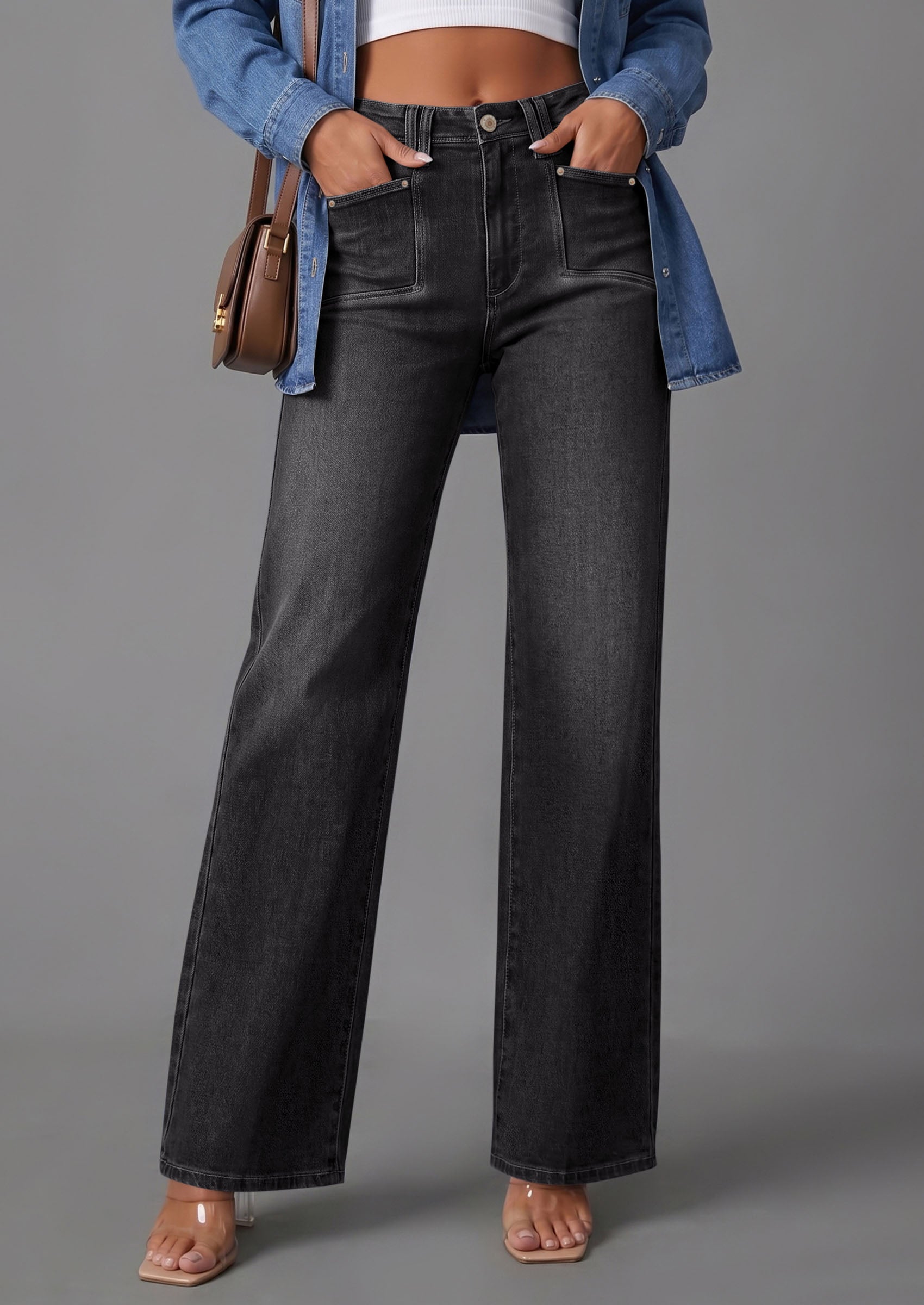 PRETTYGARDEN High Waisted Wide Leg Jeans for Women 2026 Trendy Baggy Straight Leg Stretchy Summer Denim Pants with Pockets