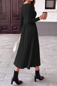 PRETTYGARDEN Women Casual Cowl Neck Long Sleeve Midi Dress