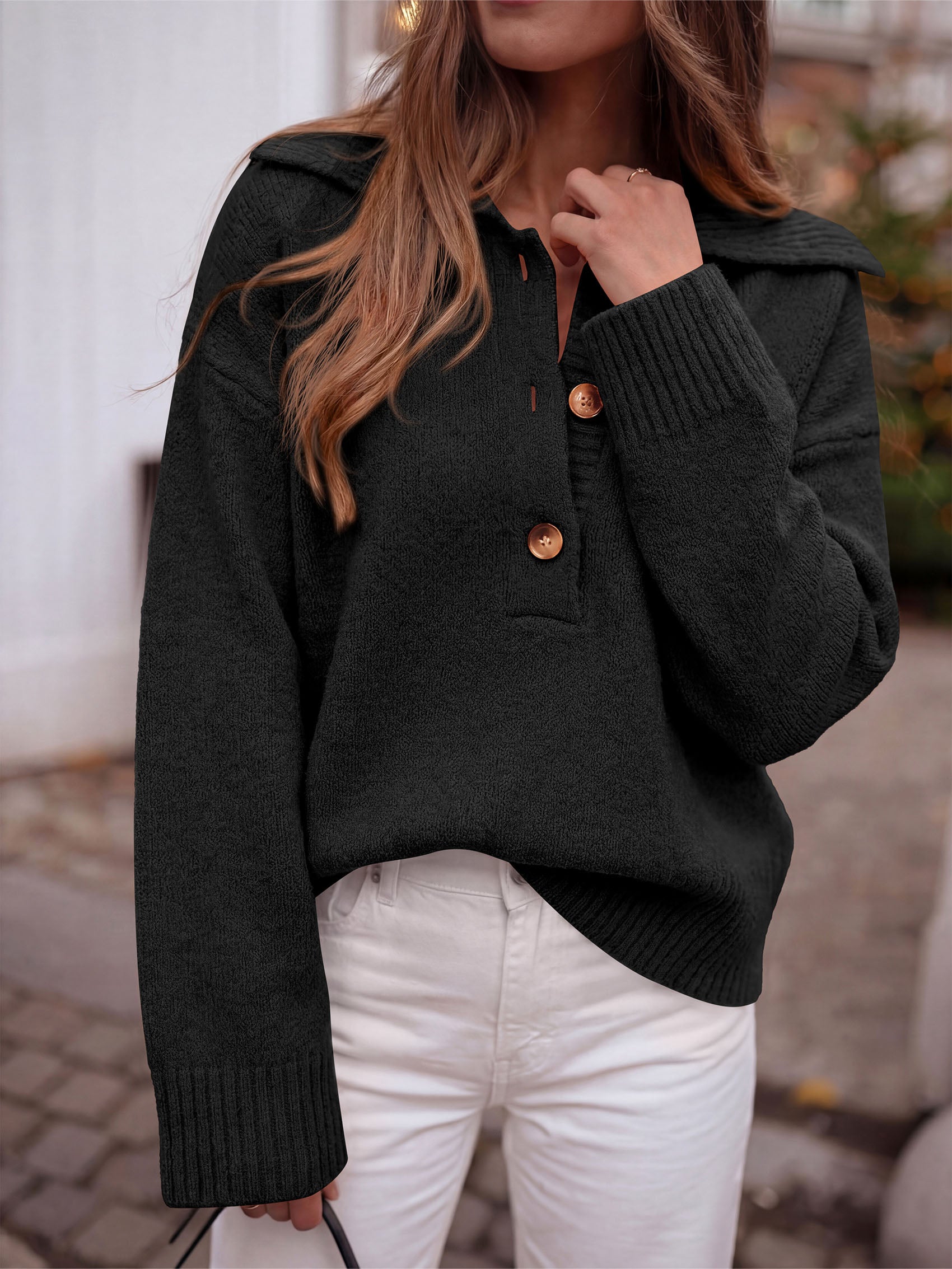 PRETTYGARDEN Womens Fall Long Sleeve Sweaters Button up V Neck Polo Shirts | Quarter Button Collared Tops, Ribbed Knit Comfy Shirts, Relaxed Fit Sweater Tops, Casual Fall Outfits for Women 2026