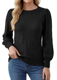 PRETTYGARDEN Women Fall Fashion Hollow Out Holiday Sweaters | Stretchy Cozy Knit, Puff Long Sleeve Pullover Tops, Crewneck Loose Fit, Dressy Casual Blouse, Trendy Winter Going Out Outfits