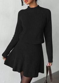 PRETTYGARDEN Women's Fall 2 Piece Outfits Matching Sweater Skirt Sets  Cozy Ribbed Knit, Raglan Long Sleeve, Crewneck Pullover, Elastic Waist A Line, Mini Short Skirts, Holiday Winter Clothing