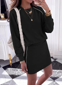 PRETTYGARDEN Women's Two Piece Outfits Matching Skirt Sets | Color Block Long Sleeve Top Sweatshirt, Mini Short Skirts, Elastic Waist Skorts Pocket, 2pc Workout Set, Fall Fashion Clothes