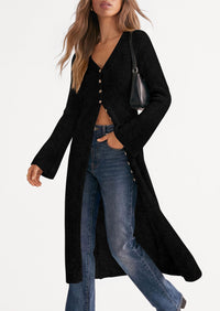 PRETTYGARDEN Women Long Cardigan Bell Sleeve Sweater Dress  Early Fall Fashion, V Neck Button Down Coats, Fit and Flare, Duster Sweater, Business Casual Outfits, Acrylic Cotton Blend