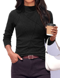 PRETTYGARDEN Women's Fall Mock Neck Long Sleeve Shirts | Soft Stretchy Knit,Geometric Seam Stitching,Slim Fitted Basic Tees,Thermal Casual Wear,Daily Work Layering Winter Tunic Top