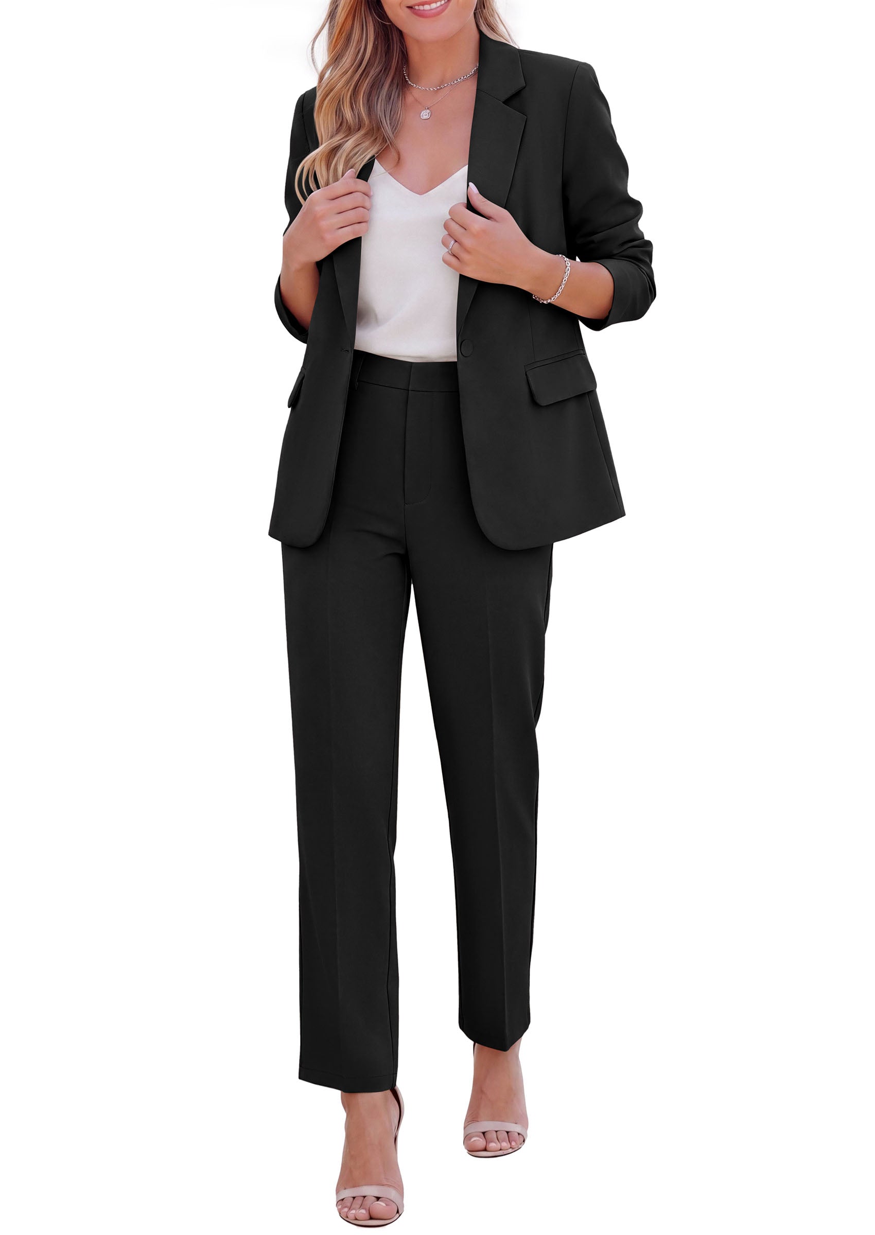PRETTYGARDEN Two Piece Sets for Women Dressy Pant Suits | Lapel Blazer,Straight Leg Dress Pants,Professional Interview Suit Set,Business Casual Outfits,Office Work Clothes,Fall Winter