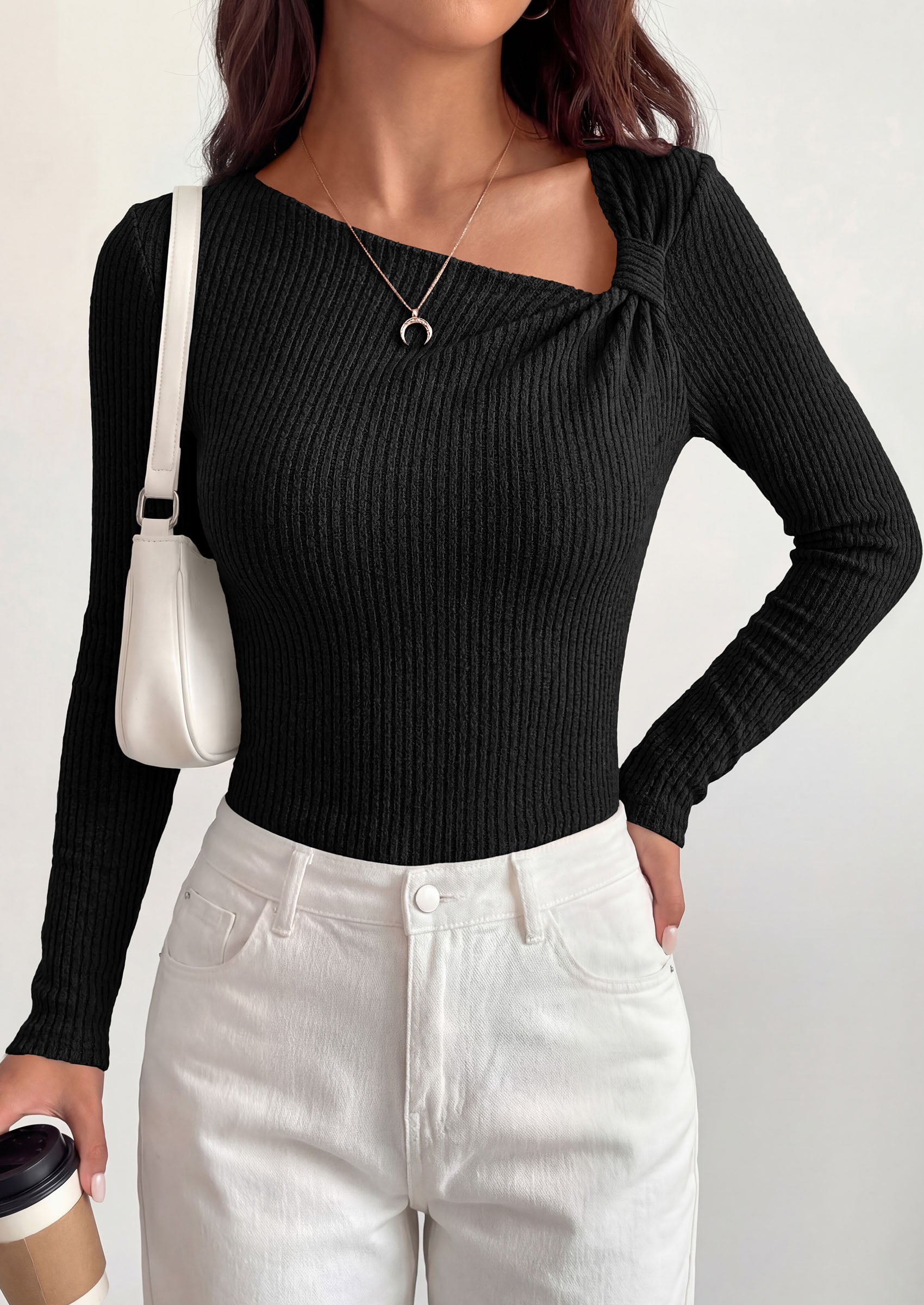 PRETTYGARDEN Womens 2026 Early Fall Fashion Long Sleeve T Shirts Asymmetrical Ribbed Fitted Trendy Going Out Tops Y2K Outfits