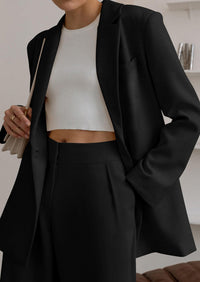 PRETTYGARDEN Women's Fall Two Piece Outfits Dressy Blazer Jacket and Wide Leg Pants Pockets Business Casual Office Suit Sets