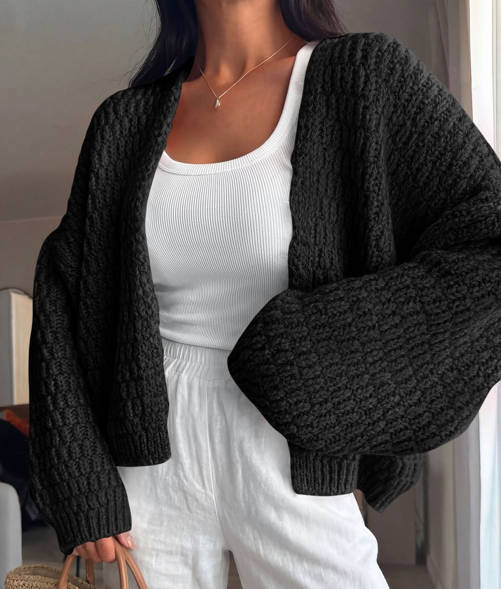 PRETTYGARDEN Women's Fall Cardigan Open Front Chunky Sweaters | Cozy Stretchy Knitwear, Long Sleeve Drop Shoulder, Loose Fit Crochet Jacket, Trendy Holiday Outfits, Warm Winter Clothing