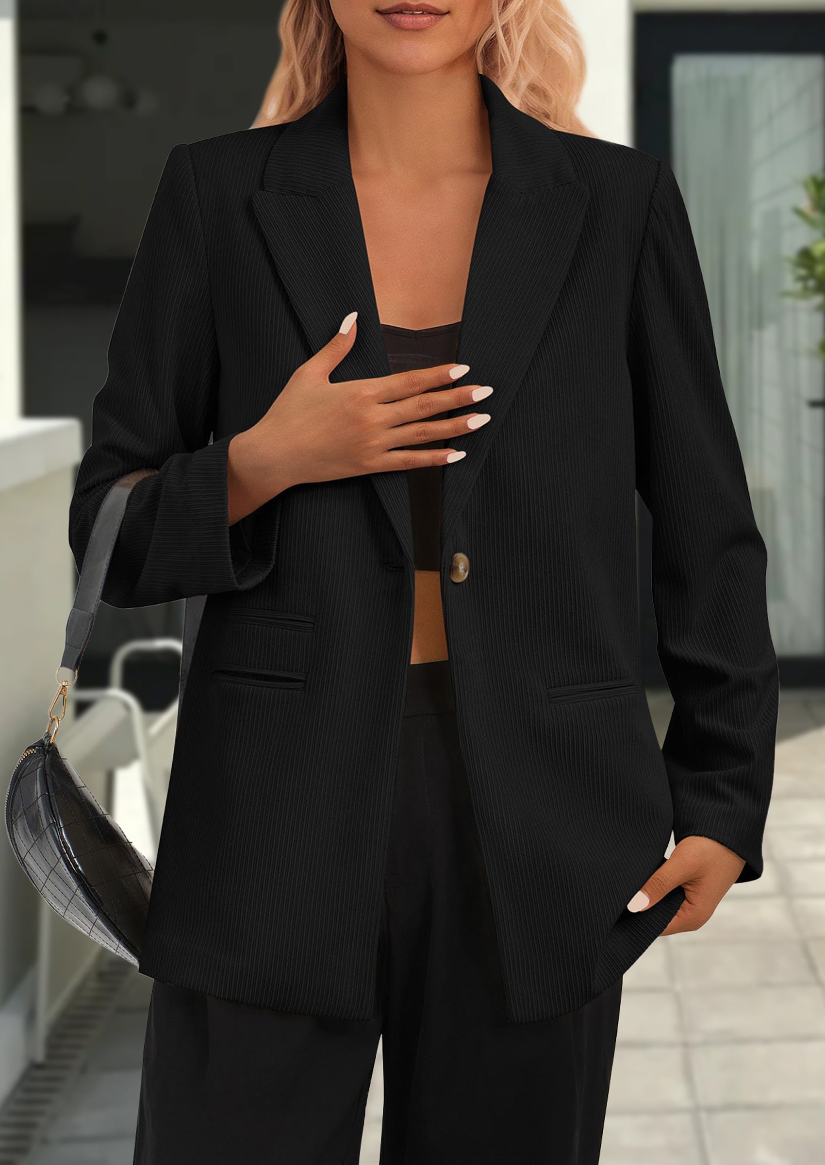 PRETTYGARDEN Women's Winter Corduroy Blazers Jackets Dressy Casual Ribbed Long Sleeve Lapel Fashion Work Business Outerwear