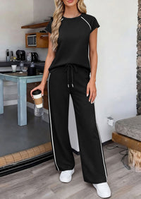 PRETTYGARDEN Women's 2 Piece Lounge Sets 2026 Summer Cap Sleeve Tops Wide Leg Pants Travel Outfits Matching Fashion Clothing PRETTYGARDEN