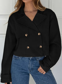PRETTYGARDEN Cropped Trench Coat For Women Short Jacket  Soft Lightweight Coats, Lapel Double Breasted, Long Sleeve Loose Fit, Casual Work Office Jackets, Fall Winter Outwear