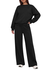 PRETTYGARDEN 2 Piece Lounge Sets for Women Casual Sweatsuits | Soft Stretchy,Drop Shoulder Crew Neck Sweatshirt & Wide Leg Pants,Workout Airport Matching Set Tracksuit,Fall Winter Outfits
