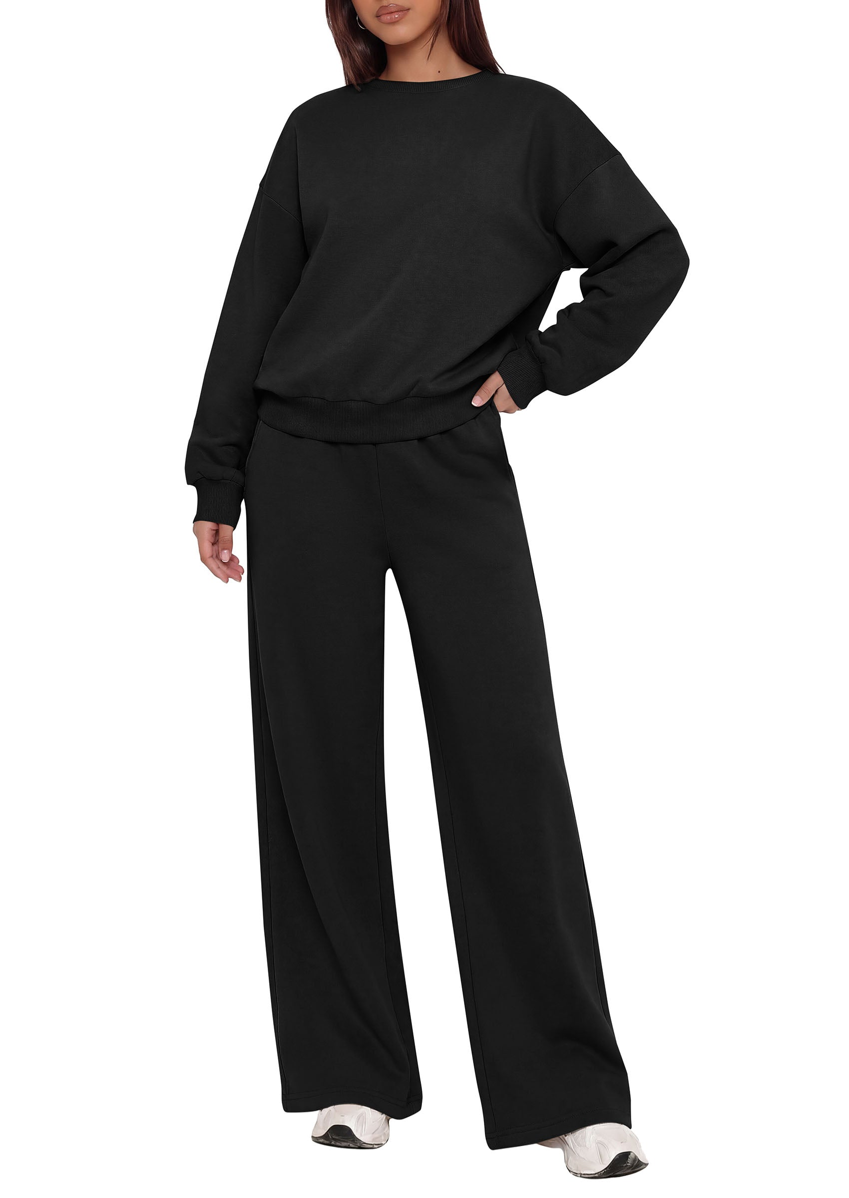 PRETTYGARDEN 2 Piece Lounge Sets for Women Casual Sweatsuits | Soft Stretchy,Drop Shoulder Crew Neck Sweatshirt & Wide Leg Pants,Workout Airport Matching Set Tracksuit,Fall Winter Outfits