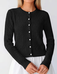 PRETTYGARDEN Women Lightweight Button Up Cardigan Sweaters | Soft Stretchy, Cozy Cable Knit, Long Sleeve Crew Neck, Trendy Cardigans, Cute Casual Outfits, Early Fall Fashion Clothing