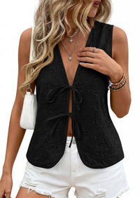 PRETTYGARDEN Women 2026 Summer Tie Front Eyelet Tank Tops Trendy Floral Vest Sleeveless V Neck Dressy Blouse Vacation Outfits PRETTYGARDEN