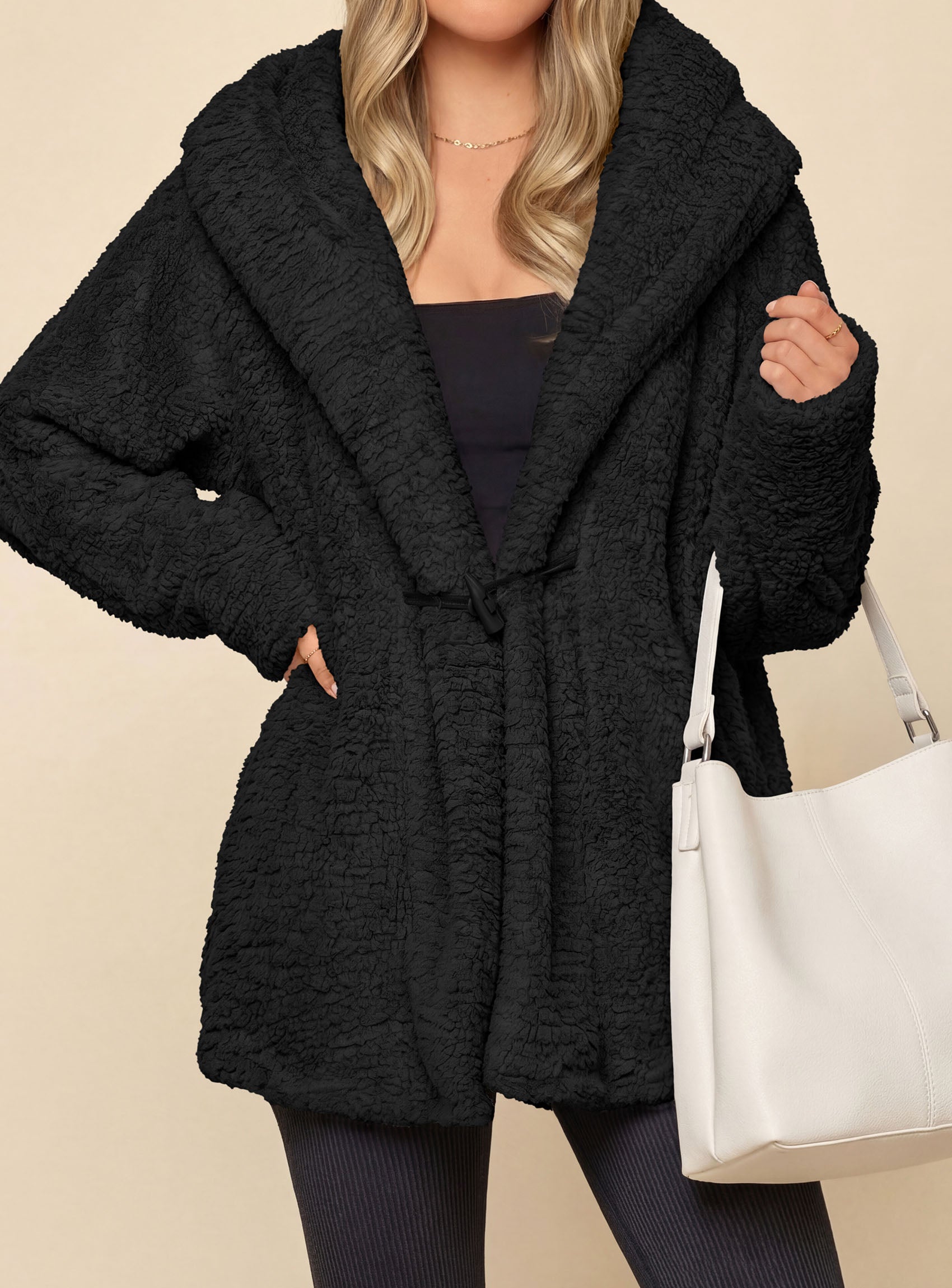 PRETTYGARDEN Women's Winter Warm Coats Hooded Faux Fur Sherpa Jacket  Fuzzy Fleece, Thumb Holes, Long Sleeve Pockets, Teddy Bear Jackets, Trendy Casual Fall Clothes, Holiday Going Out Outfits