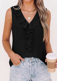 PRETTYGARDEN Womens Tank Tops 2026 Summer Dressy Casual Blouses Sleeveless Ruffle V Neck Swiss Dot Button Down Work Shirts PRETTYGARDEN