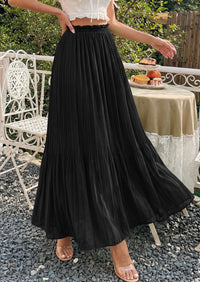 PRETTYGARDEN Pleated Long Skirts for Women Summer Vacation Outfits 2026 Spring Elastic Waisted Flowy Chiffon A-Line Midi Skirt PRETTYGARDEN